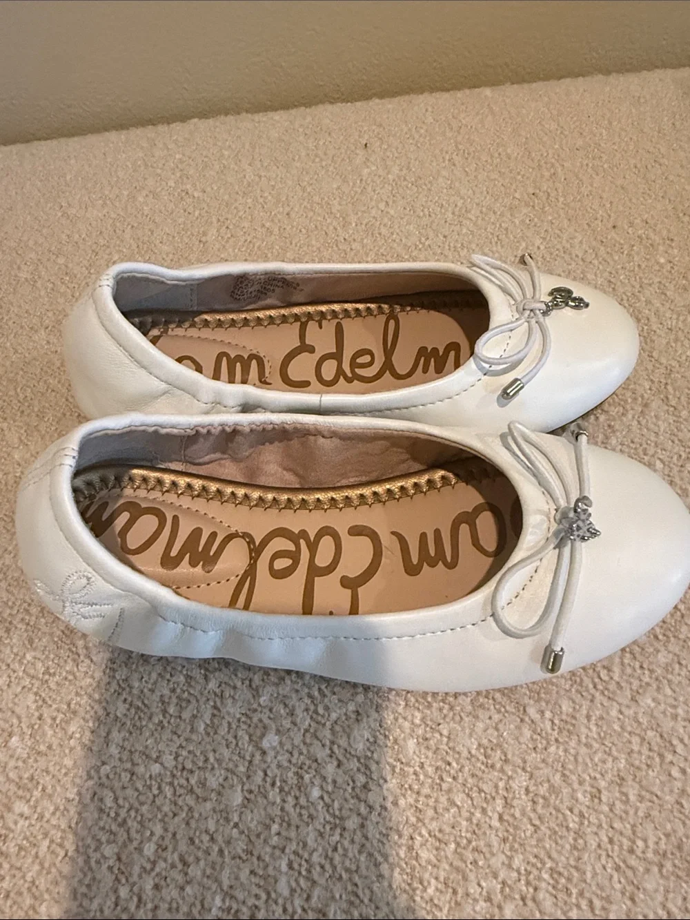 Sam Edelman Kids White Bow Ballet Flats with Charm
